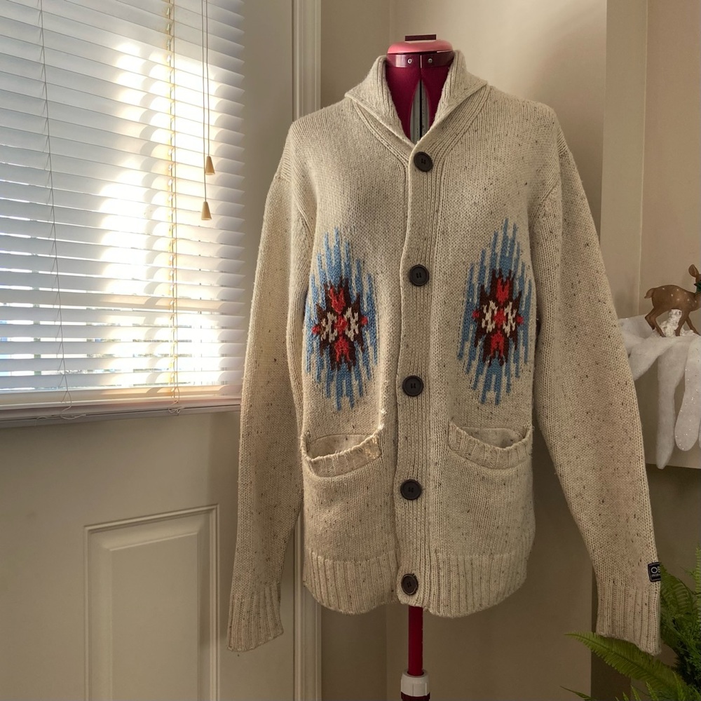 Obey Propaganda women cream wool blend long sleeves  cardigan. Size S. Used. - Picture 1 of 9